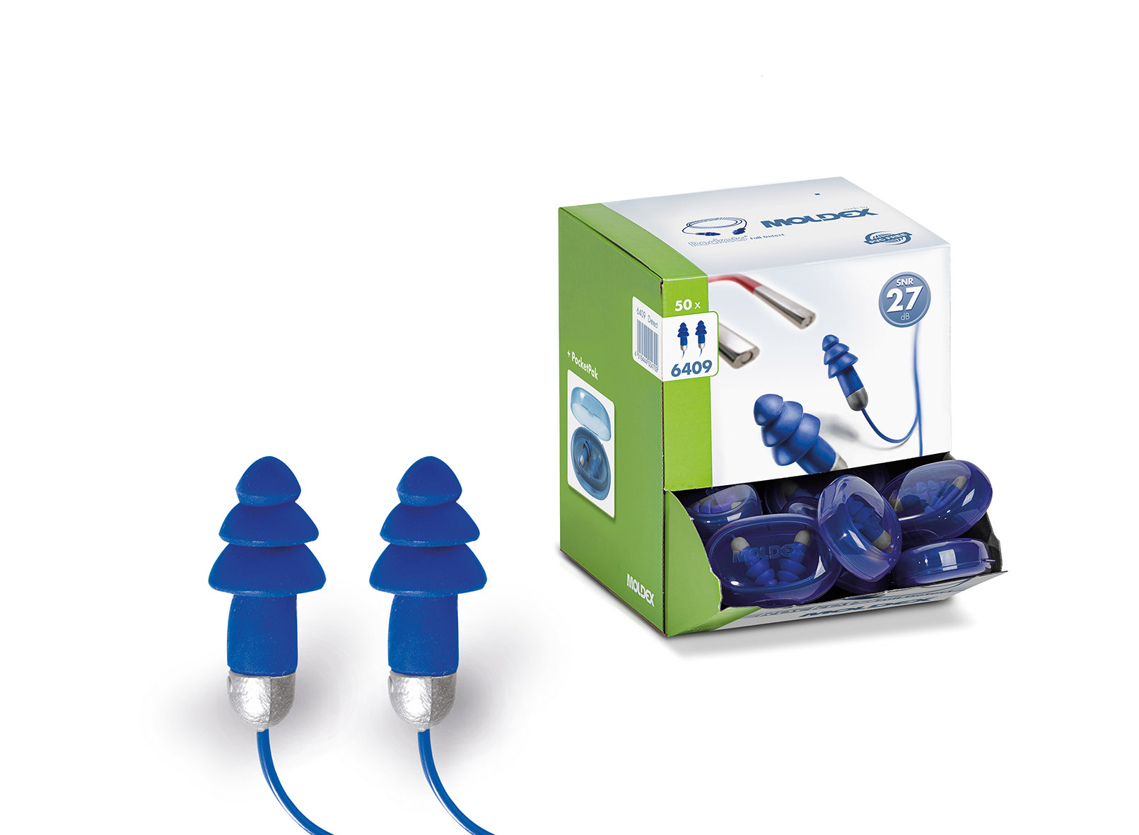 640901 Moldex Rockets Full Detect Series Blue Reusable Ear Plugs, 27 dB Rated Metal Detectable 1