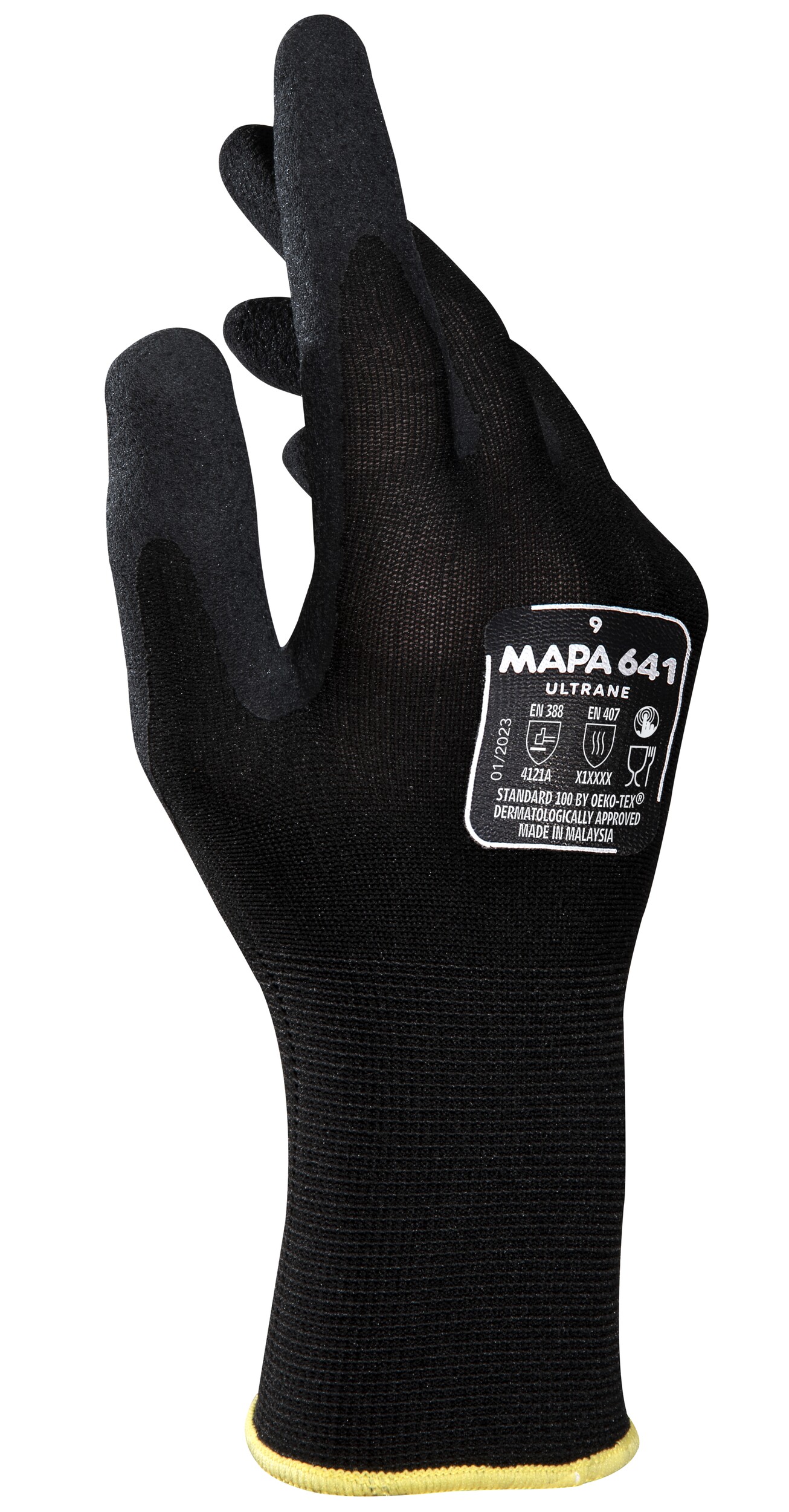 Mapa ULTRANE 641 Black Nitrile Glove, Size 7, Nitrile Foam Coating