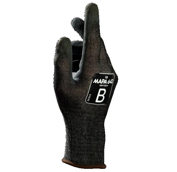 Mapa KRYTECH 642 Black, Grey Nitrile Glove, Size 8, Nitrile Foam Coating