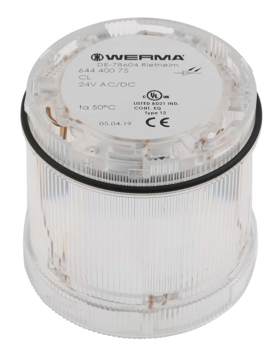 Werma 644 Series Clear Steady Effect Beacon Unit, LED Bulb 24V dc, AC/DC, IP65