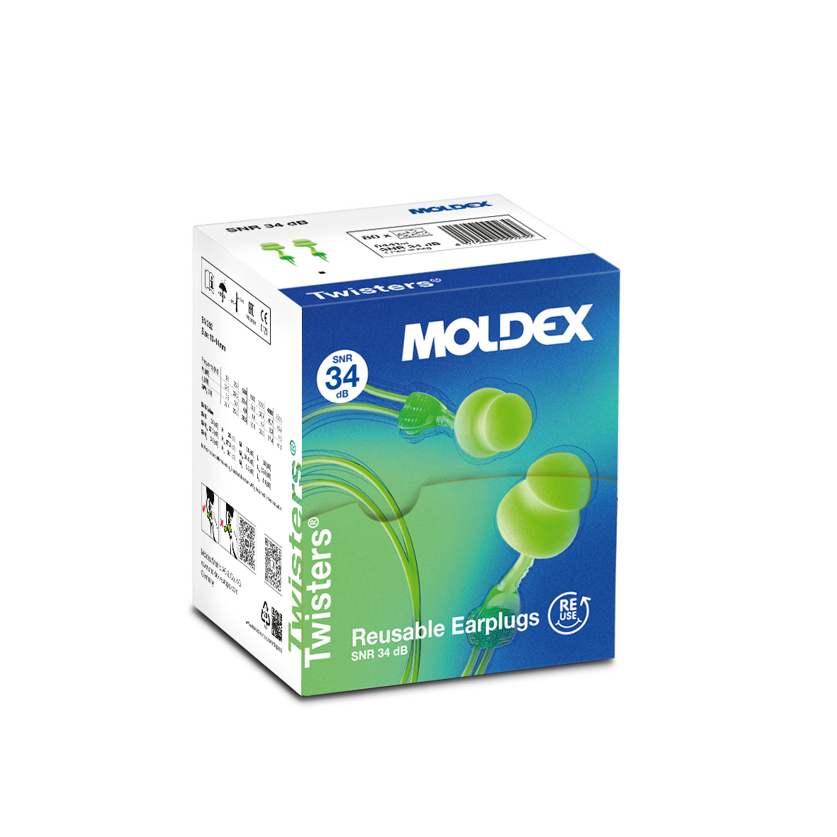 644101 Moldex Twisters Series Green Reusable Ear Plugs, 34 dB Rated 1