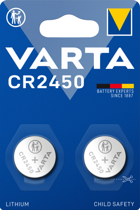 6450101402 Varta CR2450 Coin Battery, 3 V, 24.5 mm Diameter, 2 Pack