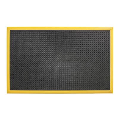 Notrax Black, Yellow Anti-Fatigue Mat 100% Nitrile FR Rubber Compound Dry Areas-Standalone Rubber Mat Diamond Pattern