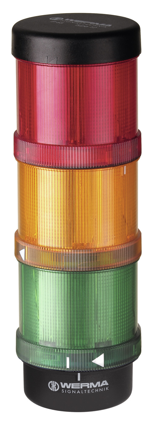 Werma KombiSIGN 72 Series Yellow, Red, Green Signal Tower No Sounder Component, 3 Lights 24V Wall, Base