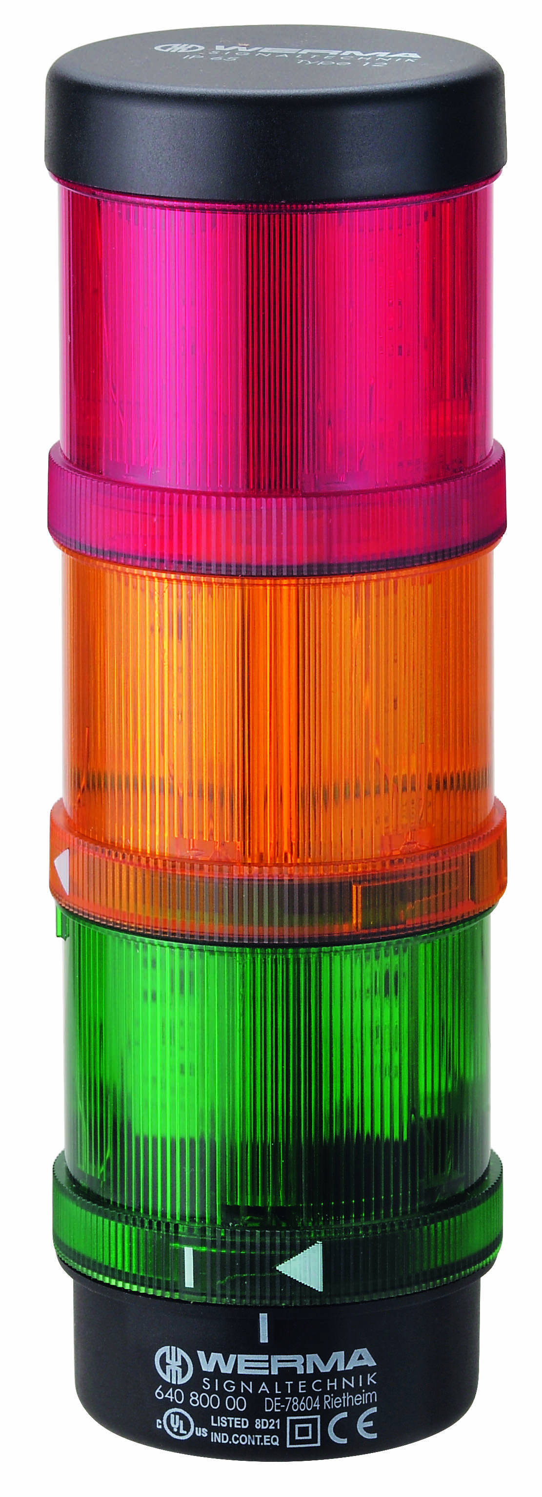 Werma KS71 Series Green, Yellow, Red Signal Tower No Sounder Component, 3 Lights 115V Base, Wall