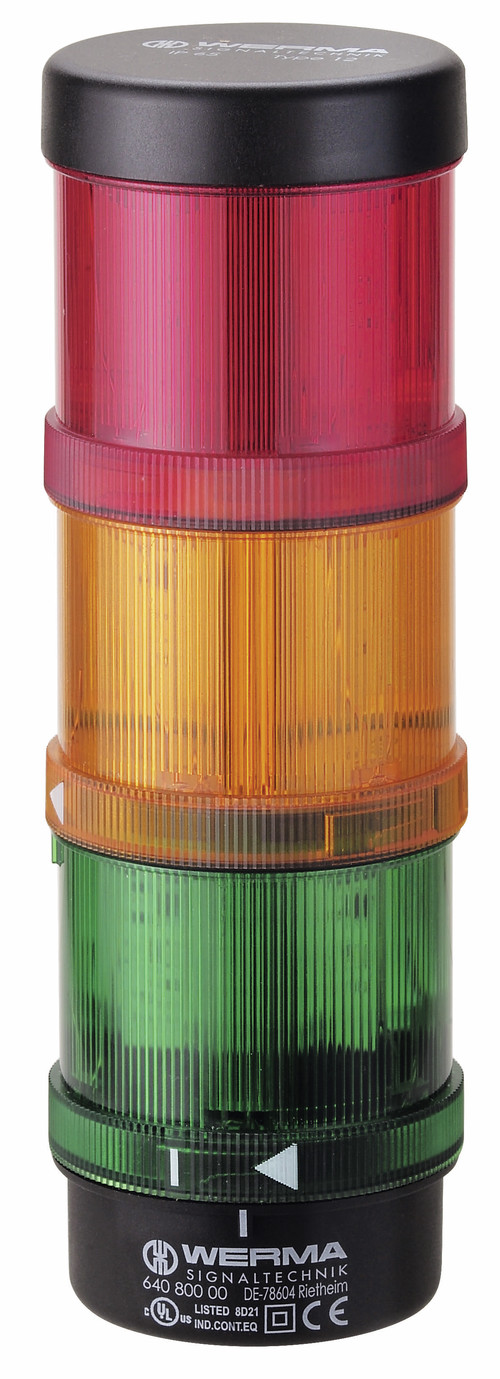 Werma KombiSIGN 71 Series Green, Red, Yellow Signal Tower No Sounder Component, 3 Lights 24V Base, Wall