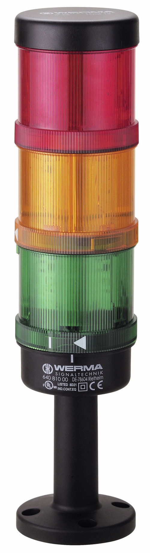 Werma KombiSIGN 71 Series Yellow, Red, Green Signal Tower No Sounder Component, 3 Lights 24V Tube