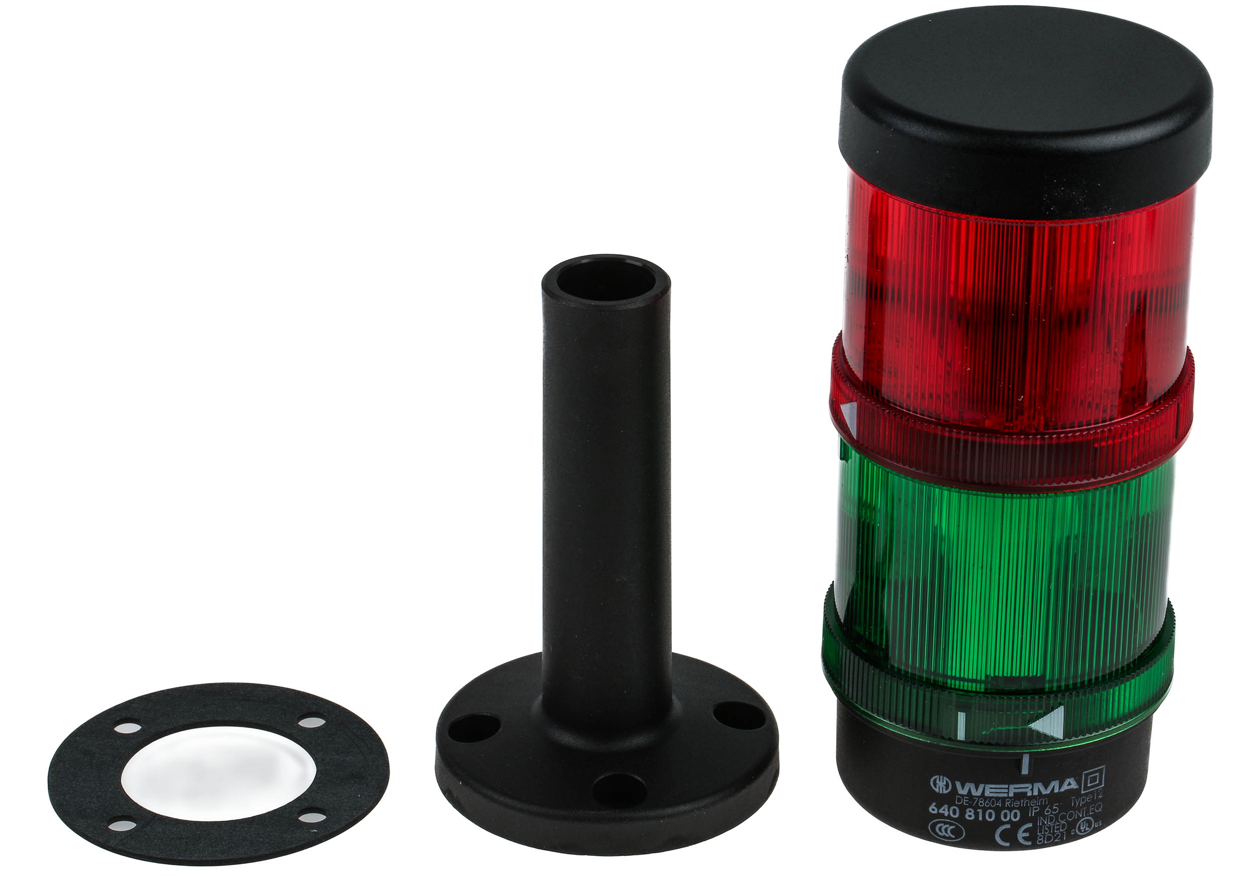 Werma KombiSIGN 71 Series Green, Red Signal Tower No Sounder Component, 2 Lights 24V Tube