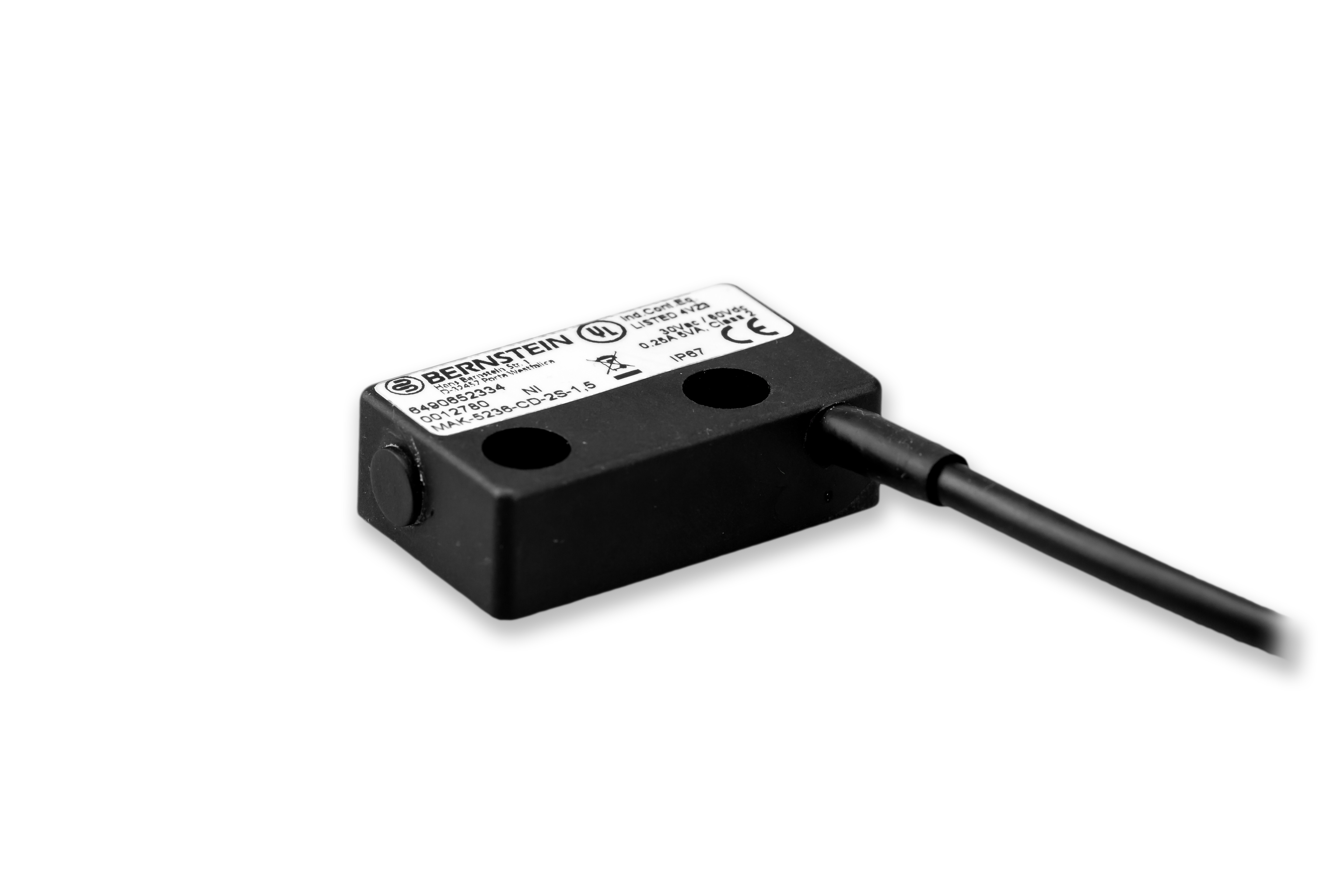 Bernstein AG MA-52 Series Magnetic Non-Contact Safety Switch, Polybutylene Terephthalate Housing, 2 NO, Cable