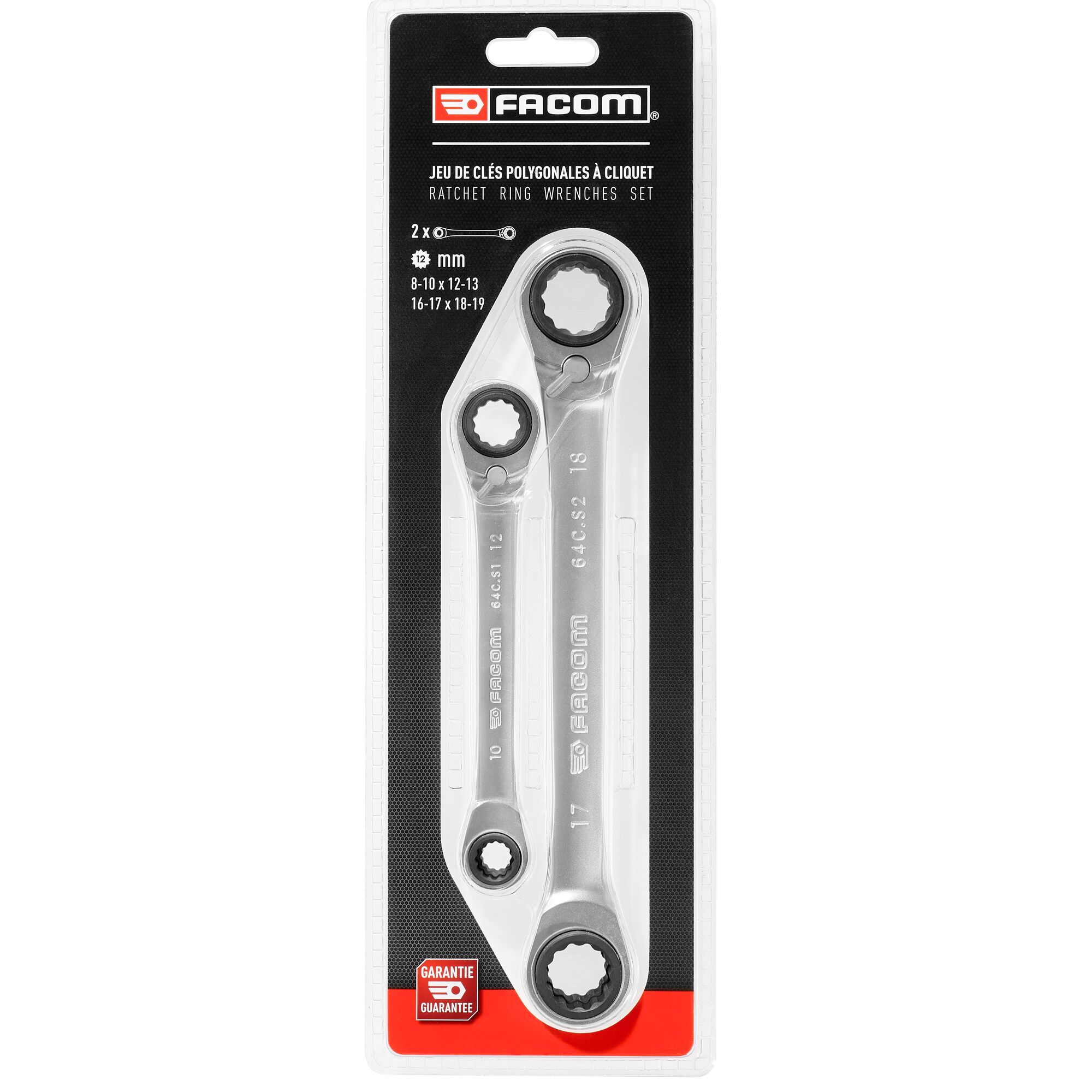 64cj2pb Facom 2-Piece Spanner Set, 8 to 19 mm, Steel