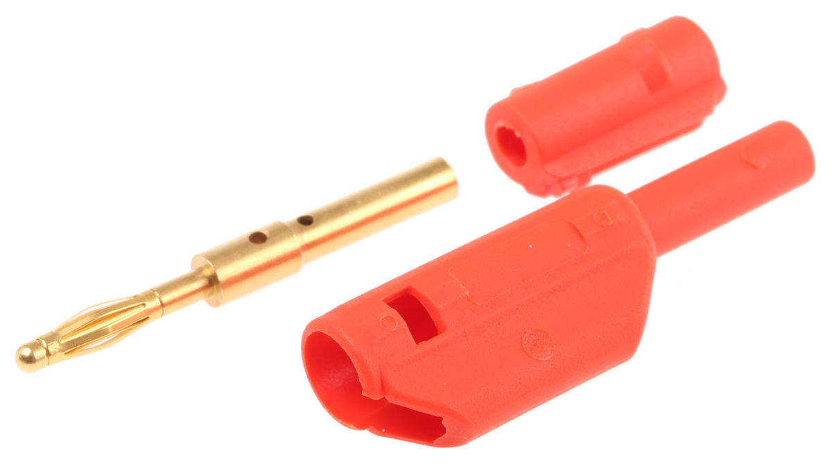 Staubli Red Male Banana Plug, 2 mm Connector, Solder Termination, 600V, 10A, Gold Plating