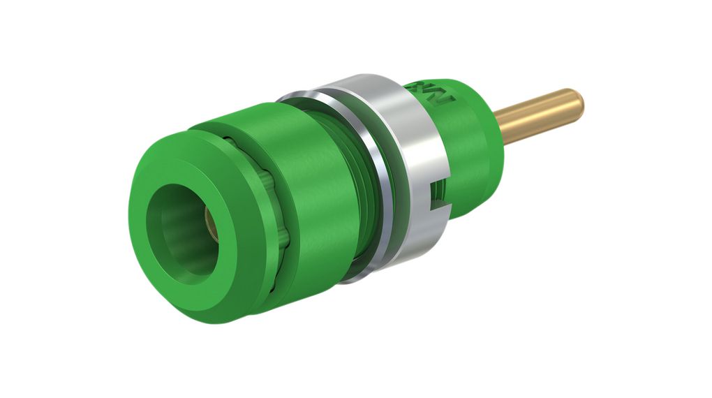 Staubli Green Female Banana Socket, 2 mm Connector, Pin Termination, 1000V, 600 V, 10A, Gold Plating
