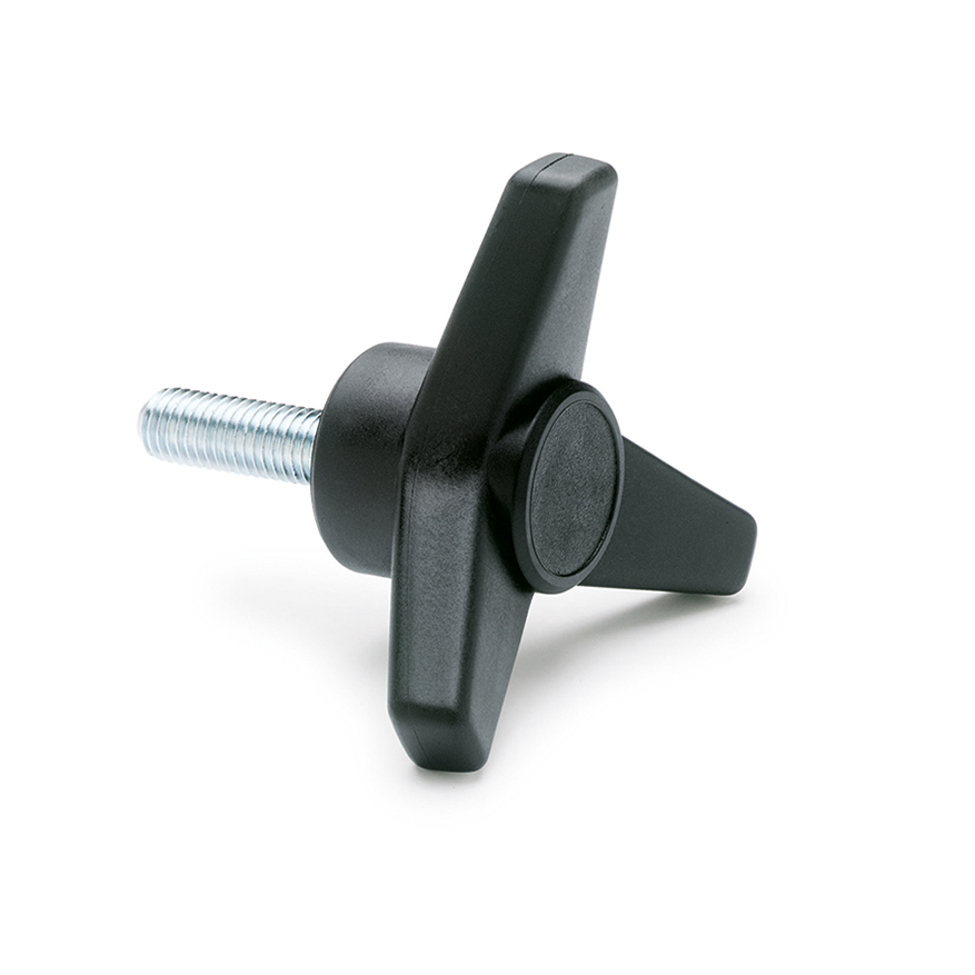 Elesa 65652 Black Fibreglass Reinforced Polyamide Three-Arm Knob, M8 x 25, Threaded Through Hole