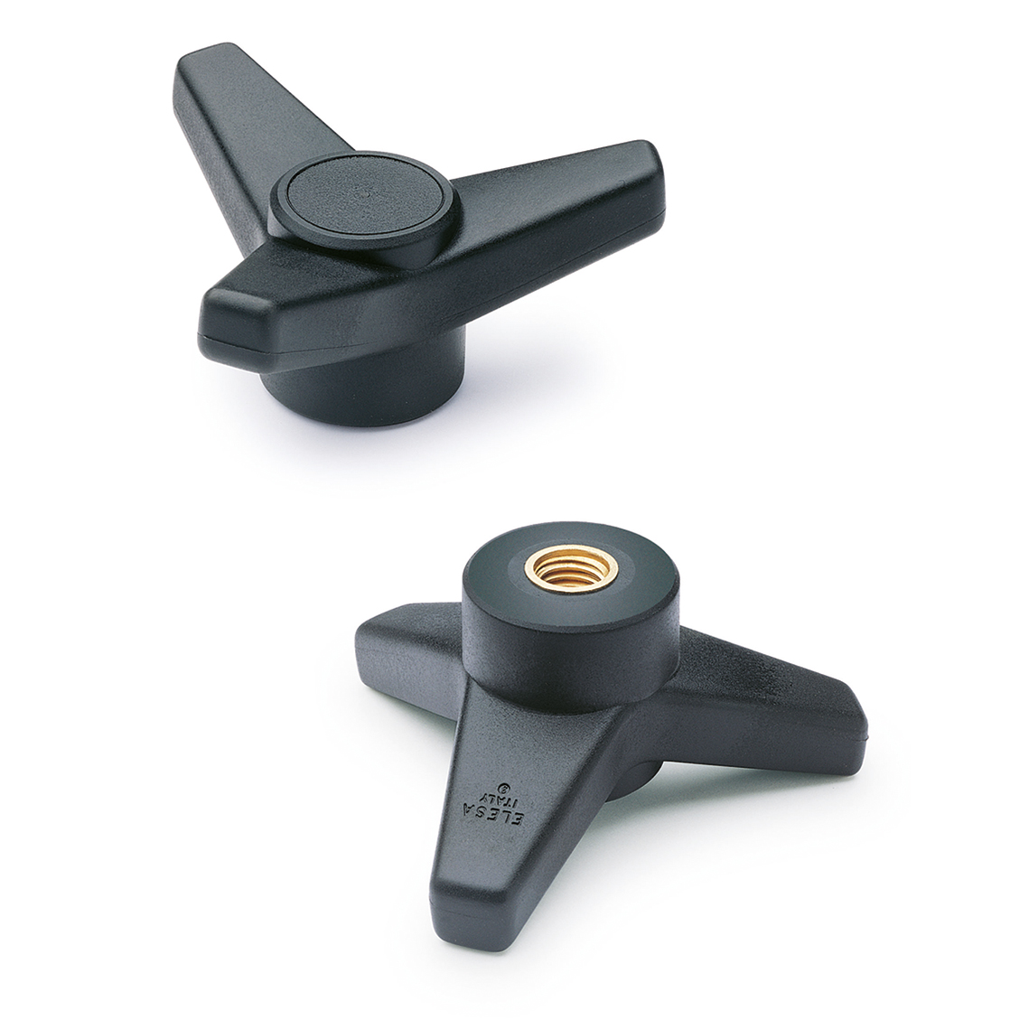 Elesa 65676 Black Fibreglass Reinforced Polyamide Three-Arm Knob, M12, Threaded Through Hole