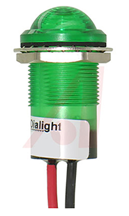 Dialight Green Panel Mount Indicator, 5V dc, Lead Wire Termination, IP67