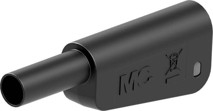 Staubli Black Male Test Plug, 4 mm Connector, Solder Termination, 1kV, 32A, Gold Plating