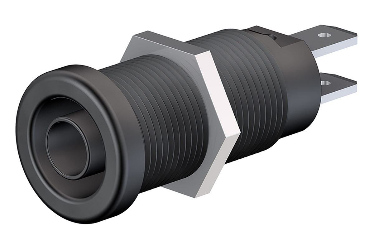 Staubli Black Female Banana Socket, 4 mm Connector, Tab Termination, 1000V, 20A, Nickel Plating