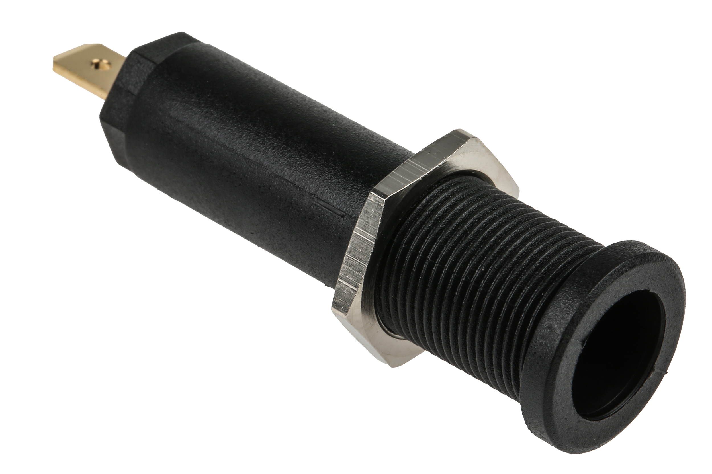 Staubli Black Female Banana Socket, 4 mm Connector, Tab Termination, 1kV, 5 kV, 10A, Gold Plating