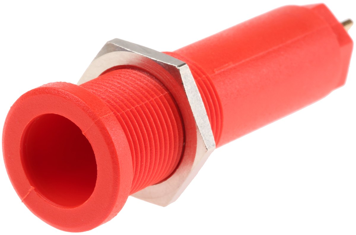 Staubli Red Female Banana Socket, 4 mm Connector, Tab Termination, 1kV, 5 kV, 10A, Gold Plating