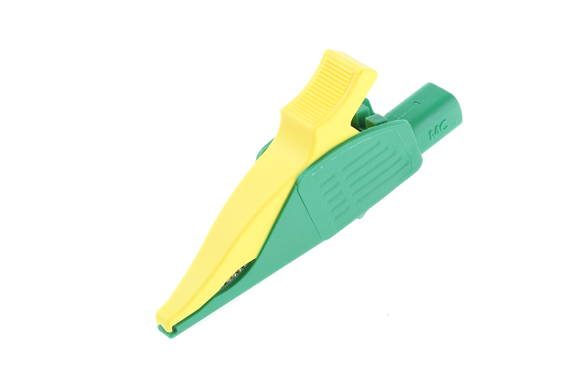 Staubli Crocodile Clip, Brass Contact, Yellow, Green