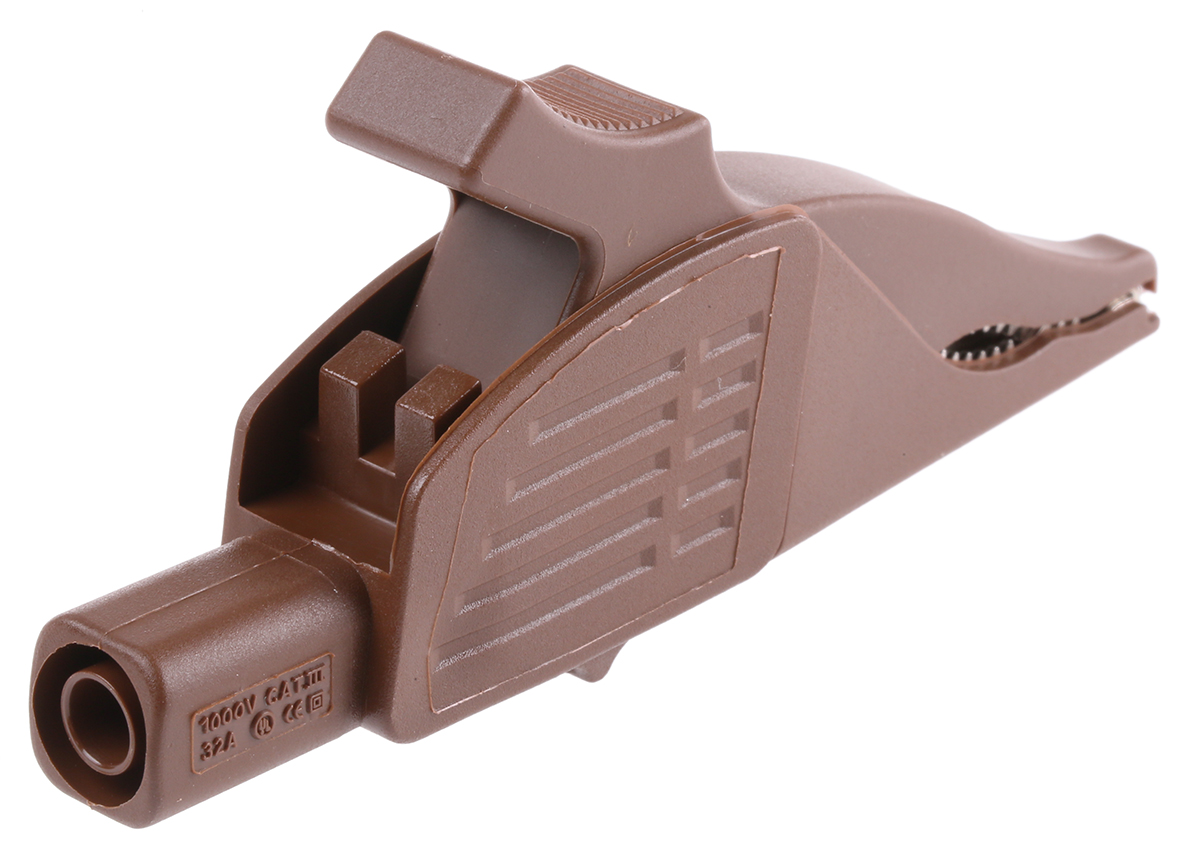 669575-27 Staubli Crocodile Clip, Brass Contact, Brown