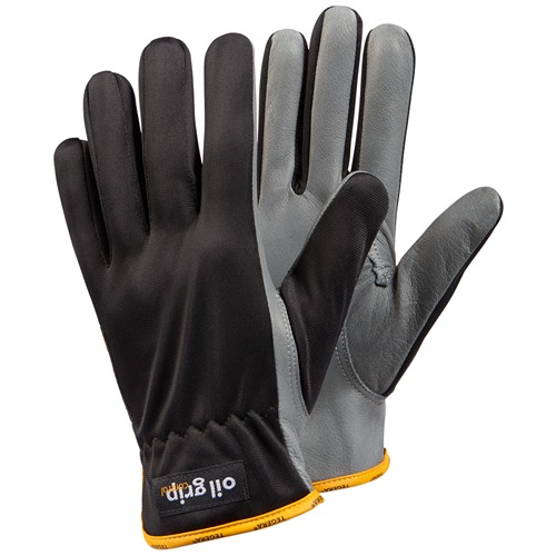 Tegera TEGERA Black, Grey Leather Work Gloves, Size 11