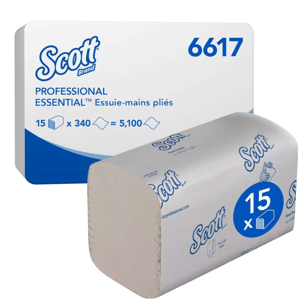 SCOTT Scott® Essential™ (6617) Interfolded Hand Towels, 212 x 106 mm, 1 Ply, 5100 Sheets
