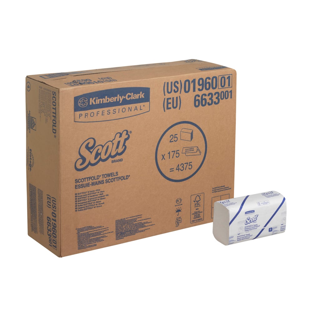 KLEENEX Scott Multifold Paper Towel, 315 x 200 mm, 1 Ply, 4375 Sheets