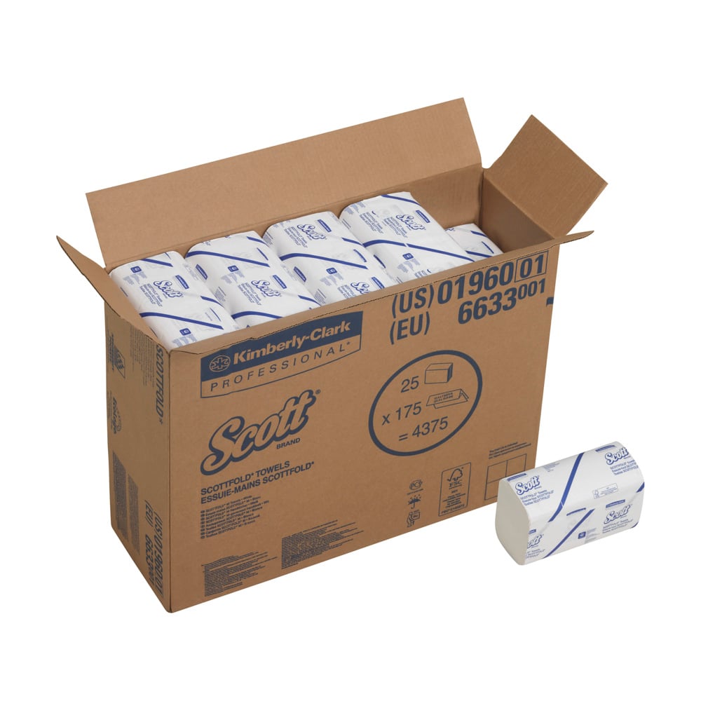 6633 KLEENEX Scott Multifold Paper Towel, 315 x 200 mm, 1 Ply, 4375 Sheets