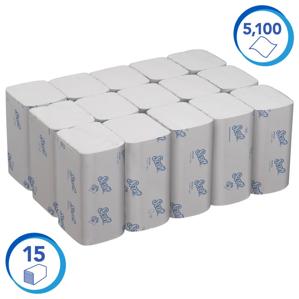 6637 SCOTT Scott Interfolded Paper Towel, 186 x 210 mm, 1 Ply, 5100 Sheets