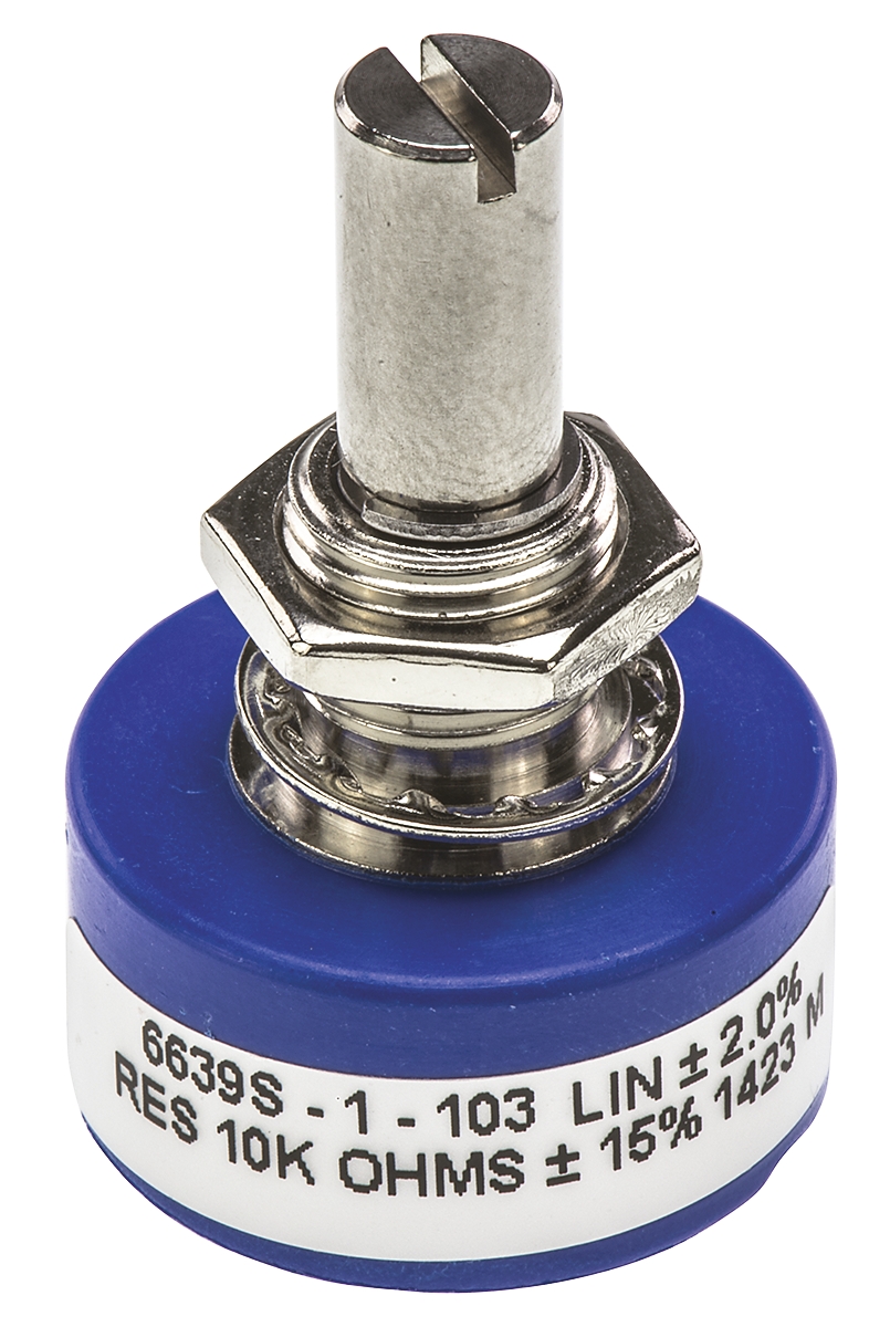 Bourns 6639 10 kΩ Rotary Potentiometer 1-Gang Panel Mount, 6639S-1-103