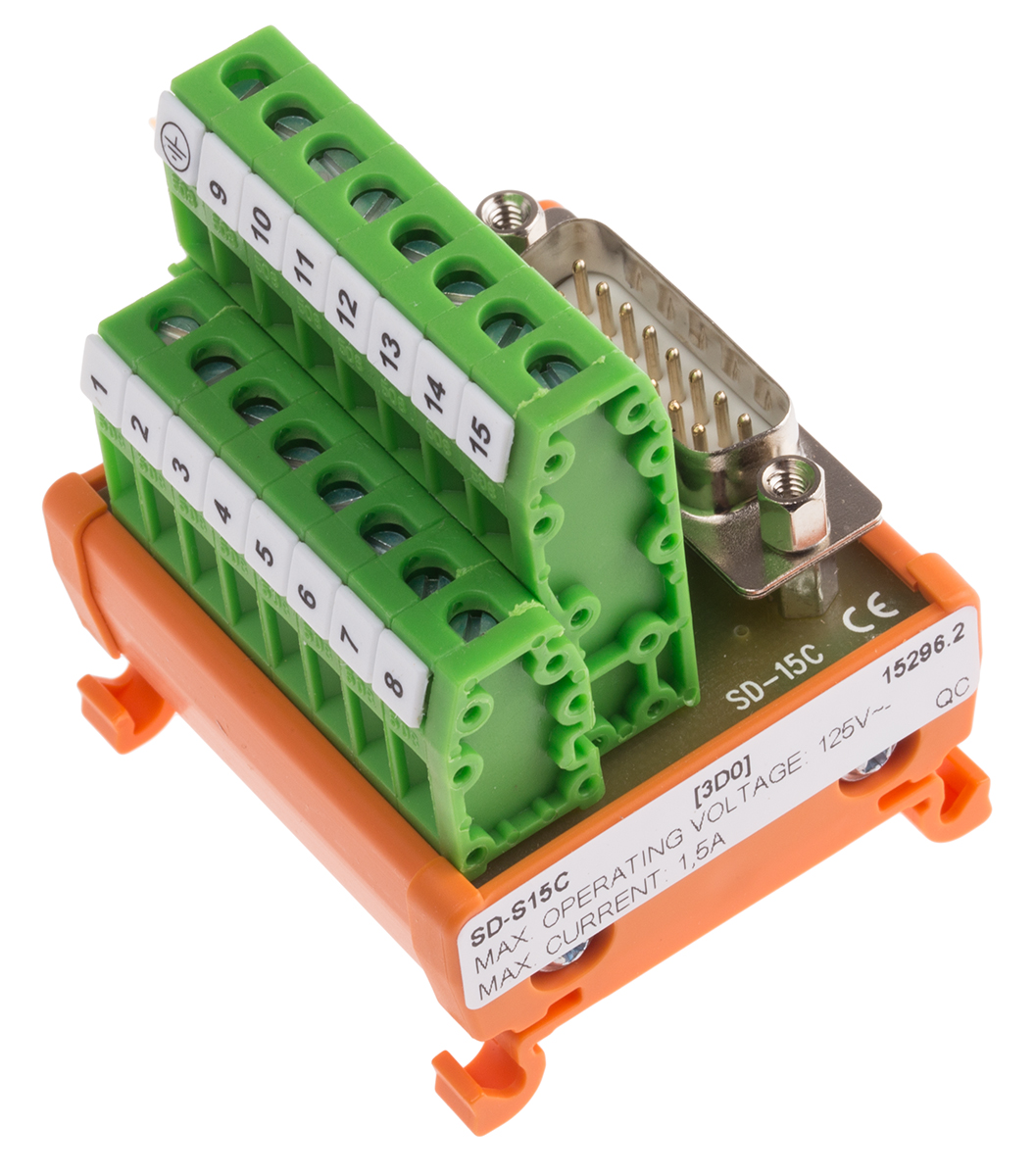 RS PRO 15-Contact Male Interface Module, D-Sub Connector, DIN Rail, 1.5A