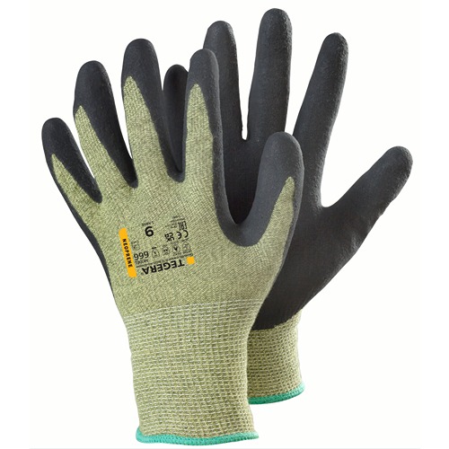 Tegera TEGERA Black, Green Fibreglass Thread, Para Aramid Work Gloves, Size 7, Neoprene Coating