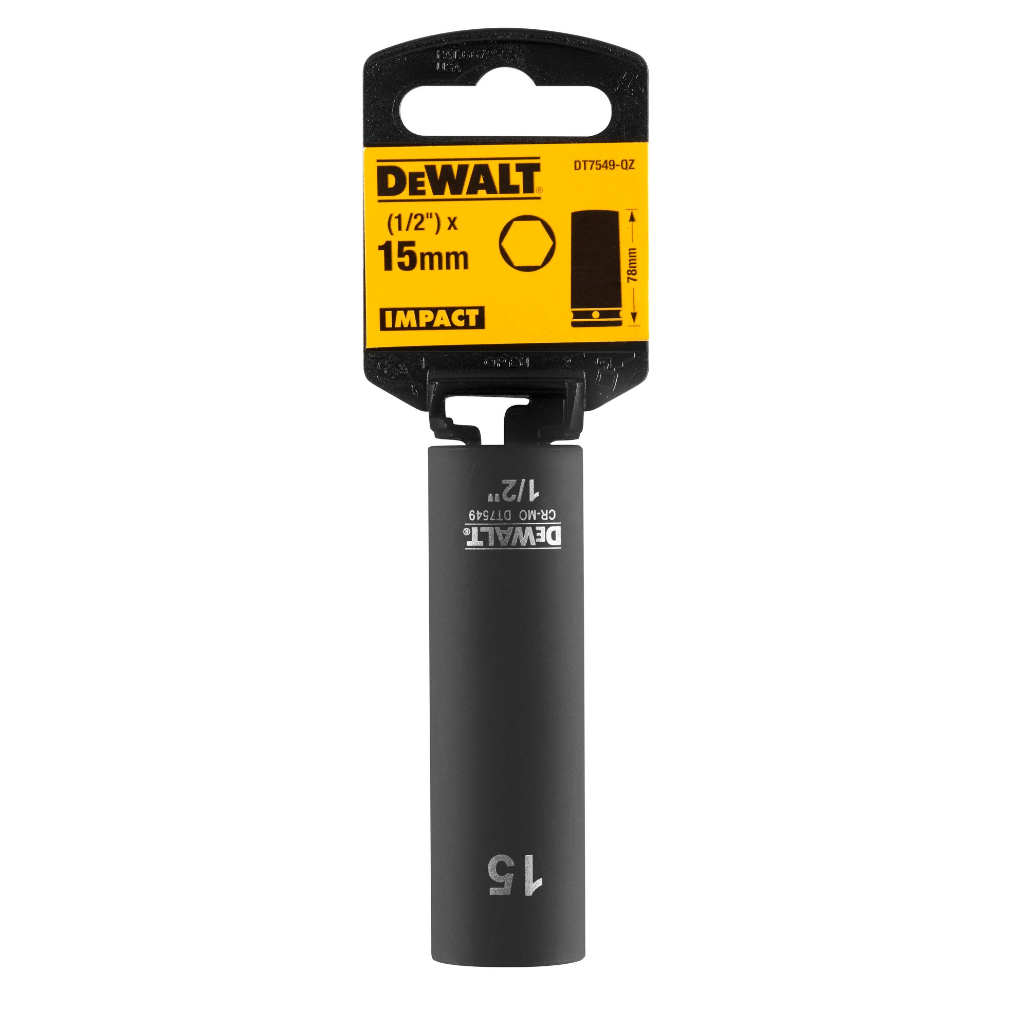 DeWALT 15mm, 1/2 Drive Impact Socket, 78 mm length