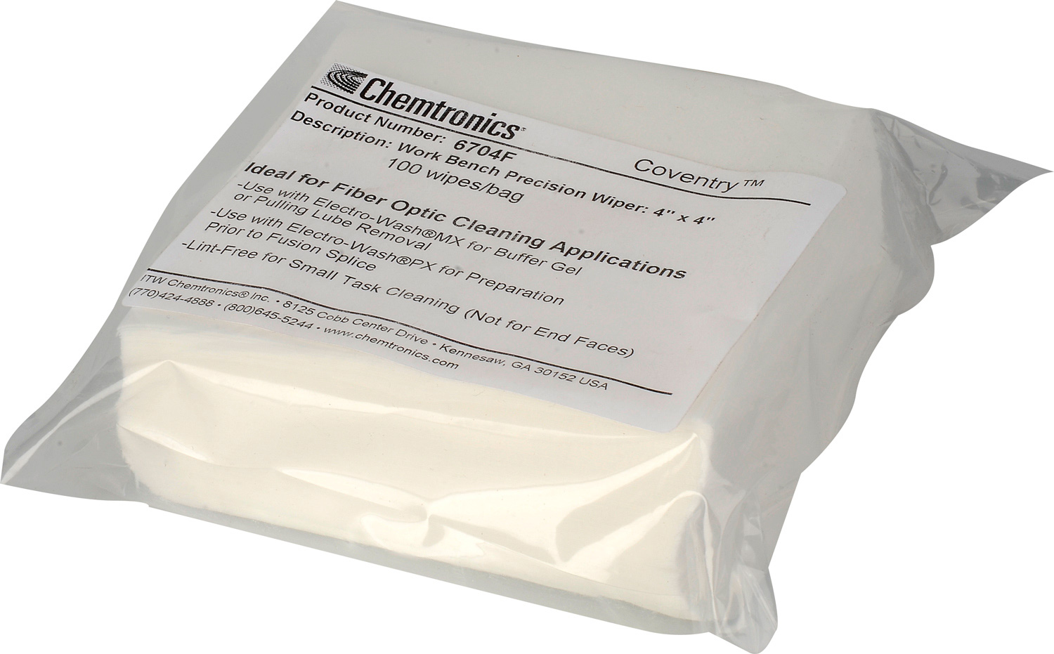 Chemtronics Coventry Econowipes Dry Cleaning, Bag of, 100 x 100 mm 100 Per Pack