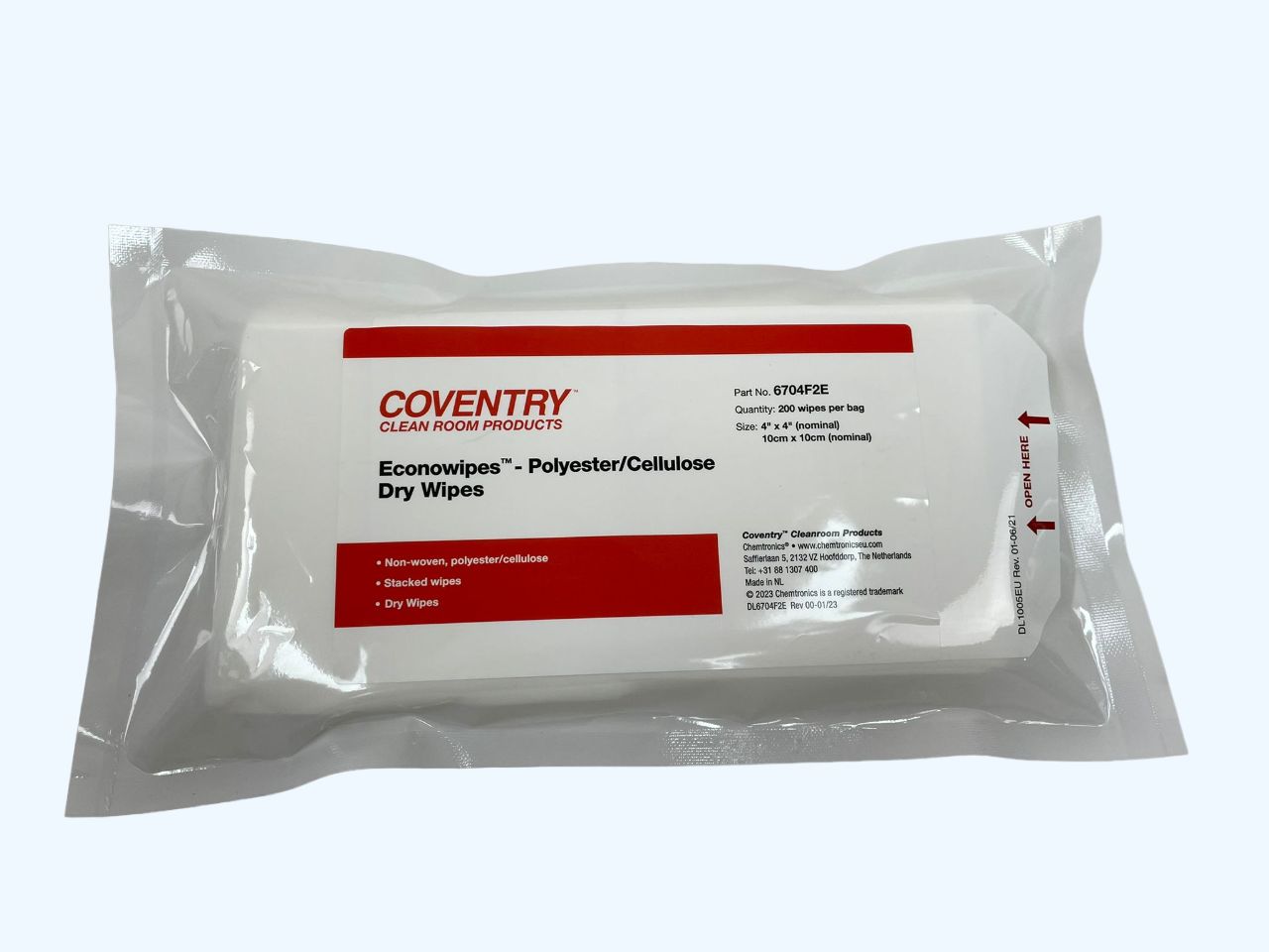 Chemtronics Coventry Econowipes Dry Cleaning, Bag of, 100 x 100 mm 200 Per Pack