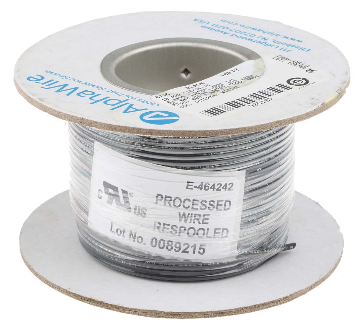 6715-bk005 Alpha Wire Ecogen Ecowire Series Black 0.75 mm² Hook Up Wire, 18 AWG, 16, 30 m, Modified Polyphenylene Ether, 6715 BK005