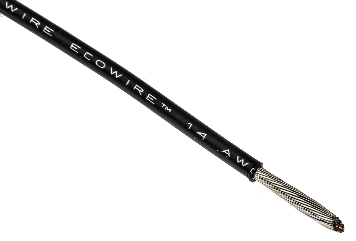 Alpha Wire Ecogen Ecowire Series Slate 2.1 mm² Hook Up Wire, 14 AWG, 41, 30 m, Modified Polyphenylene Ether, 6717 BK005