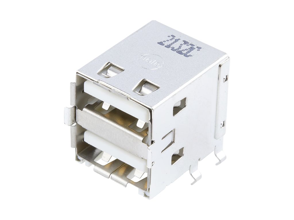 Molex Right Angle, Panel Mount Female- 2 Port Type USB Type A USB Connector 2.0
