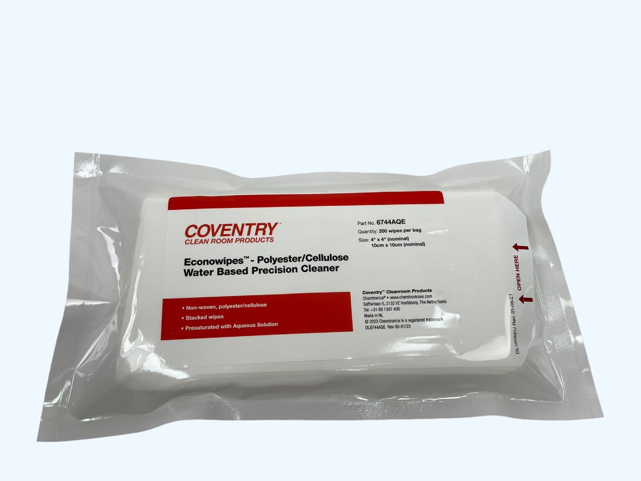 Chemtronics Coventry Econowipes Wet Cleaning, Bag of, 100 x 100 mm 200 Per Pack