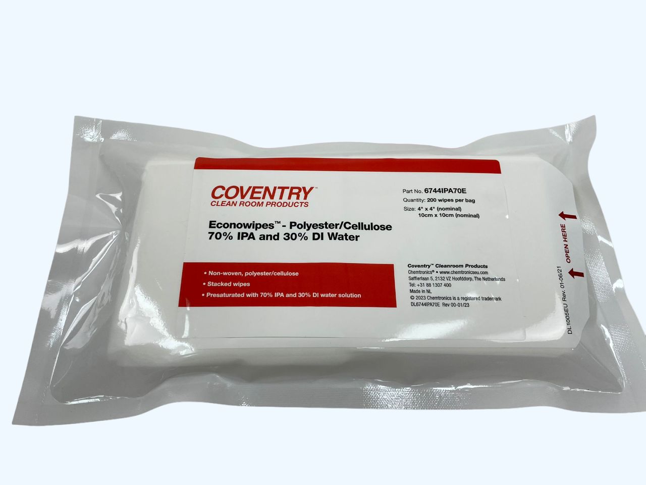 Chemtronics Coventry Econowipes Wet Cleaning, Bag of, 100 x 100 mm 200 Per Pack