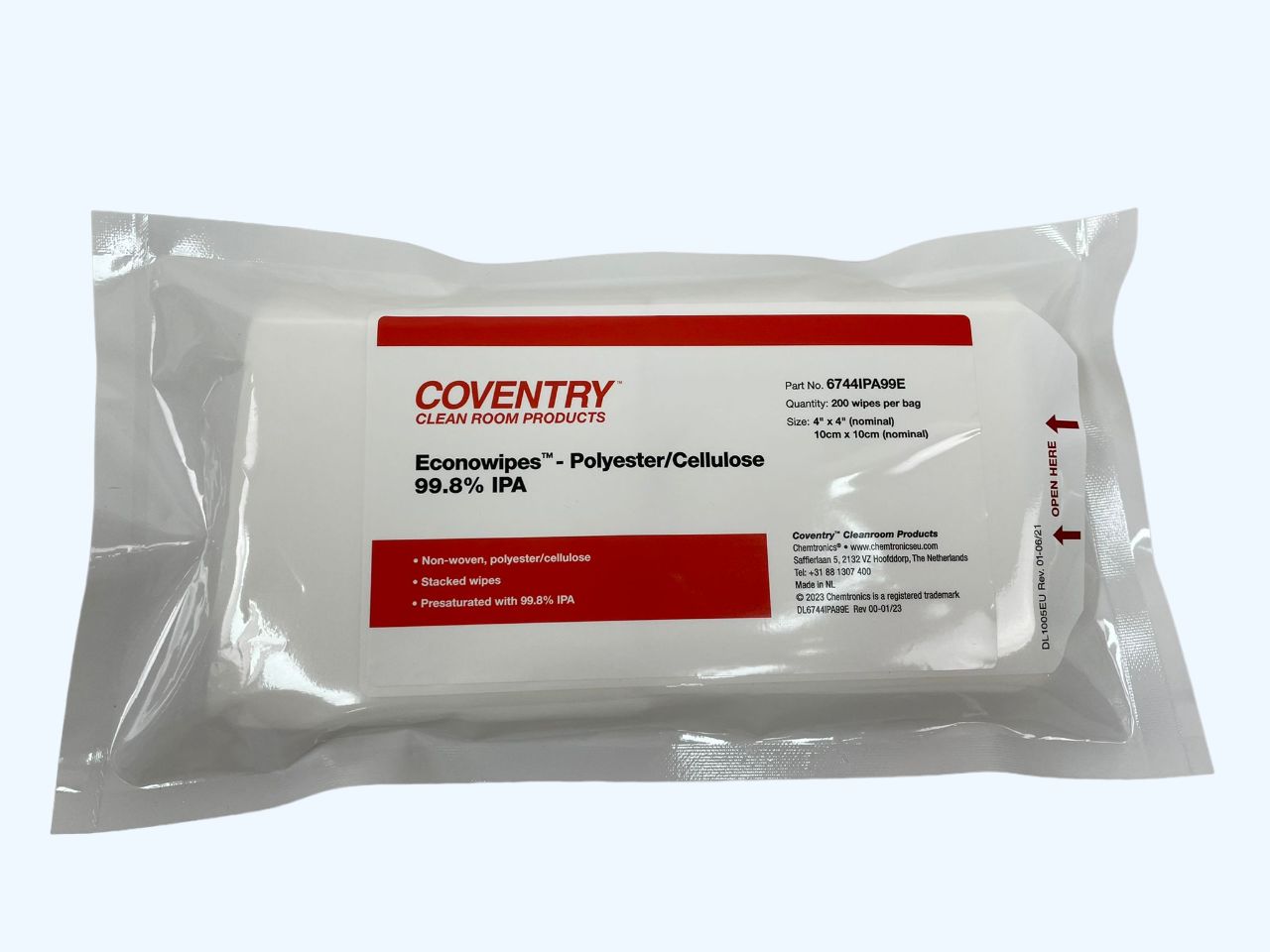 Chemtronics Coventry Econowipes Wet Cleaning, Bag of, 100 x 100 mm 200 Per Pack