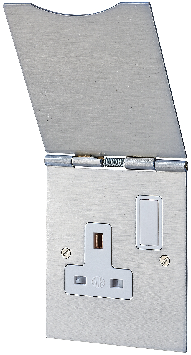 740brc MK Electric Albany Plus Satin Gold, Black, Blue, Brushed Chrome, Grey, White 1 Gang Plug Socket, 13A Indoor, Type G -