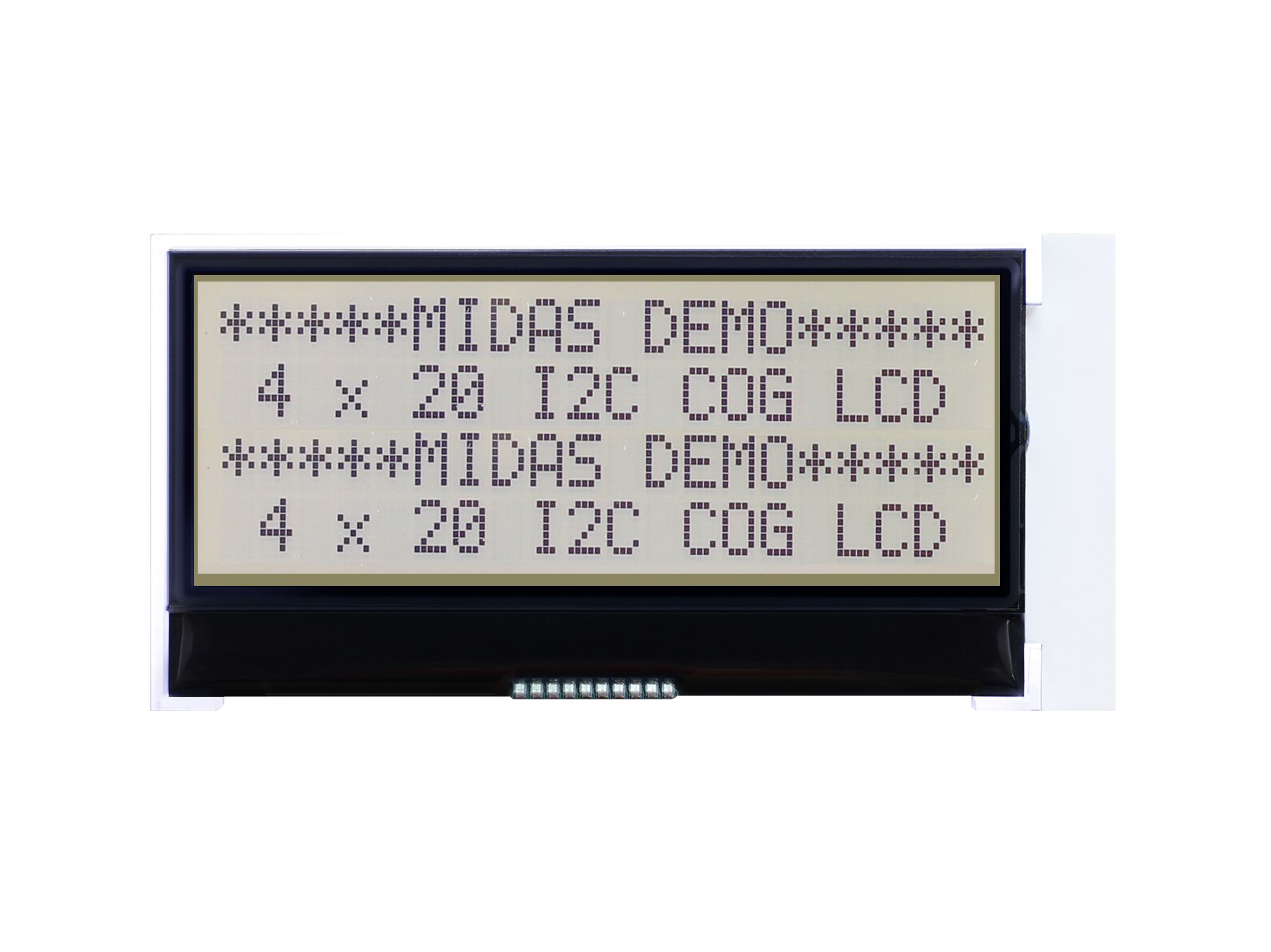 Midas MCCOG42005A6W-FPTLWI-V2 MCCOG42005A6W Alphanumeric LCD Display, Black on White, 4 Rows by 20 Characters,
