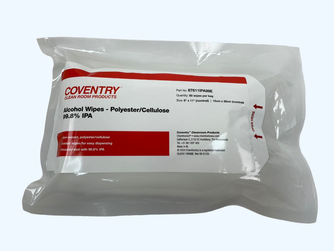 Chemtronics Coventry Econowipes Wet Cleaning, Bag of, 150 x 280 mm 60 Per Pack