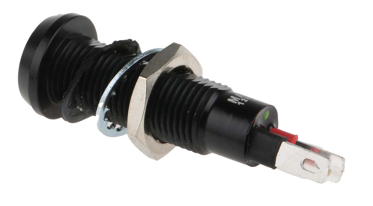 677-532-21 Marl 677 Series Series Panel Mount LED Indicator, Green Panel Mount Indicator, Solder Tab Termination 12V dc 20 mA,