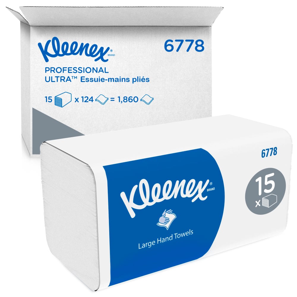 KLEENEX Kleenex Interfolded Hand Towels, 215 x 318 mm, 2 Ply, 124 Sheets