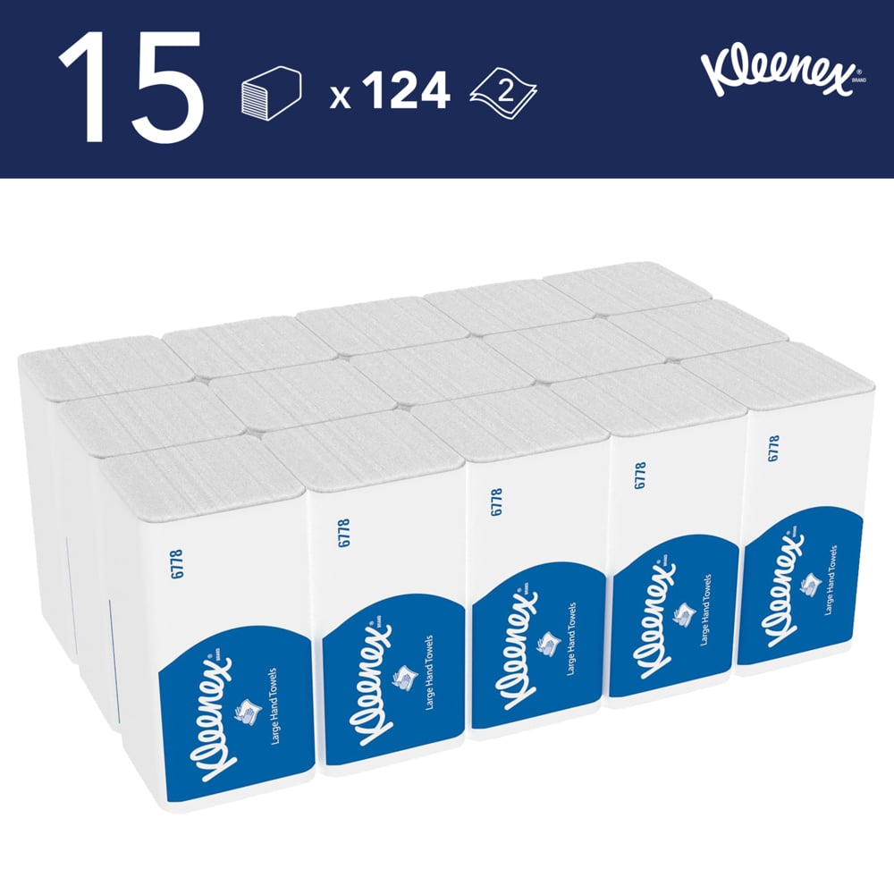 6778 KLEENEX Kleenex Interfolded Hand Towels, 215 x 318 mm, 2 Ply, 124 Sheets