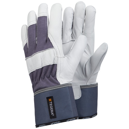 Tegera TEGERA Grey, White Leather Work Gloves, Size 9