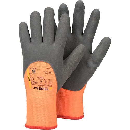 Tegera 682A Orange, Grey Polyester (Liner), Acrylic Work Gloves, Size 10, Latex Coating